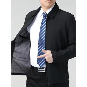 Men's Lightweight Business Casual Jacket-Solid Color, Zip-Up, Long Sleeve, Polyester, Machine Washable for Spring/Fall, Lightweight Jacket Menswear Coats Tops Black Regular Fit Outerwear