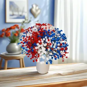 30Pcs Red White Blue Artificial Gypsophila, Patriotic Floral Decor, Independence Day Memorial Day Home Party Table Decoration, DIY Vase Filler Ornament