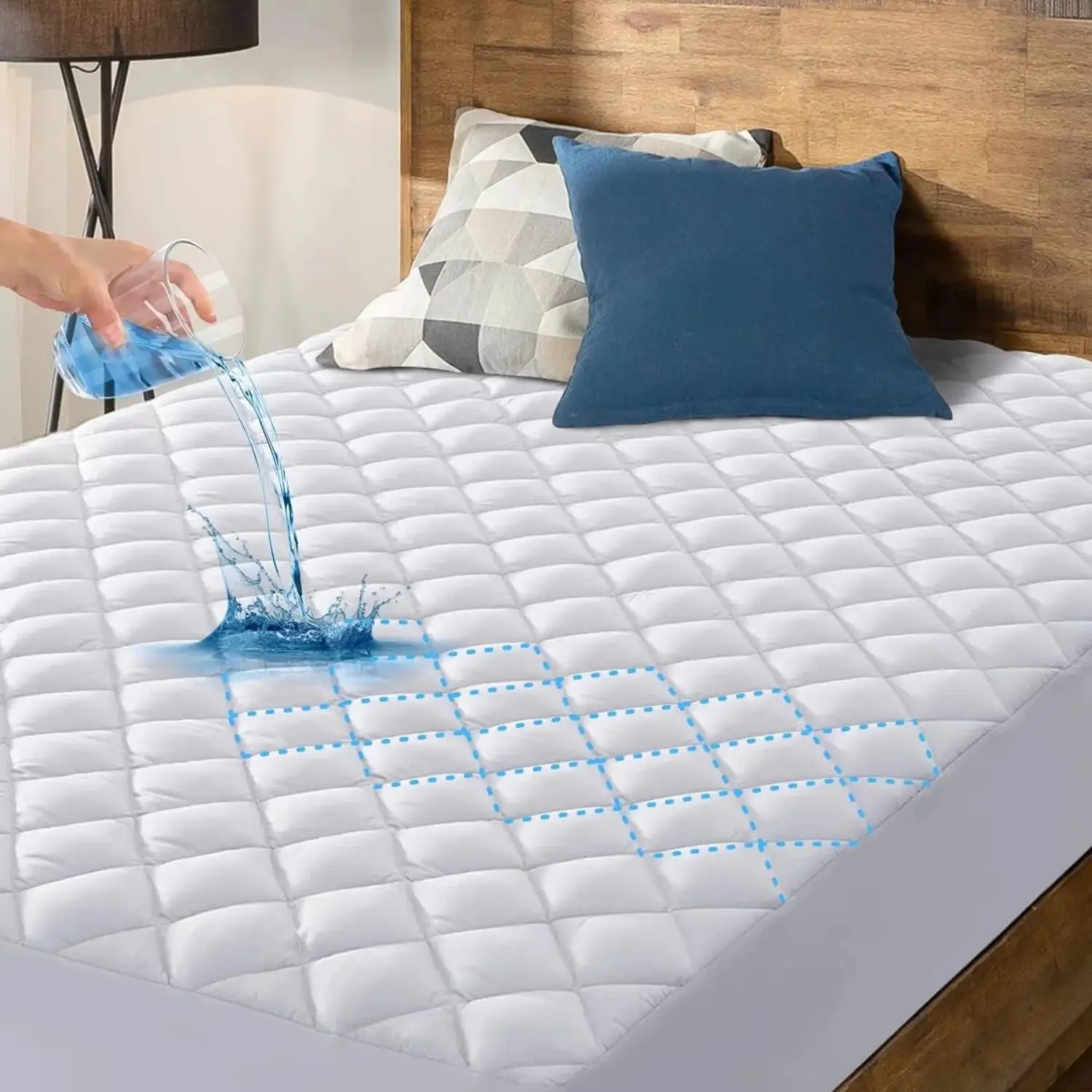 Waterproof Mattress Protector Extra Deep Pocket Quilted Mattress Pad Cooling Breathable Soft Microfiber Cover Bed Protector Twin Queen King California King
