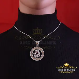 King Of Blings Sterling White Silver AQUARIUS Pendant For Men & Women 1.77ct Cubic Zirconia April Birthstone Zodiac Sign Bell Size 9x9