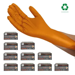 Orange Disposable nitrile gloves, 8mil diamond-textured grip for industrial,food applications, latex and powder free Cleaning Rubber