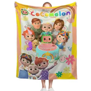 Cocomelon Cartoon Print Comfortable Flannel Blanket, Warm Nap Blanket, Soft and Comfortable Baby Blanket, Suitable for Bedroom, Sofa, Living Room, Children's Room Decoration, Children's Gift Blanket.
