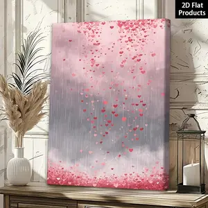 2D Flat, Romantic Heart Rain 2 Framed Canvas Painting - Frame with Falling Hearts, Valentine's Day Decorations Suitable for Living Room, Bathroom, Winter Spring Home Decor - Wrap-Around Canvas Poster, 2D Flat	