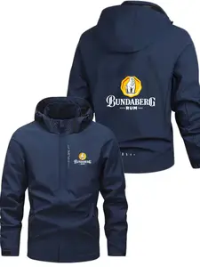 Men's Lightweight Polyester Fashion Hooded Jacket, Bear Print, Front Zipper, Casual Outdoor Spring Fall Summer Coat