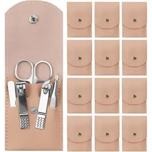 Manicure Set Bulk, Nail Clippers Kit Stainless Steel Fingernail Clippers Set, Sturdy Nail Tip Cutter Trimmers Professional Grooming Toenail Clippers Personal Pedicure Kits Gift Pink (12 Pack 7 in 1)
