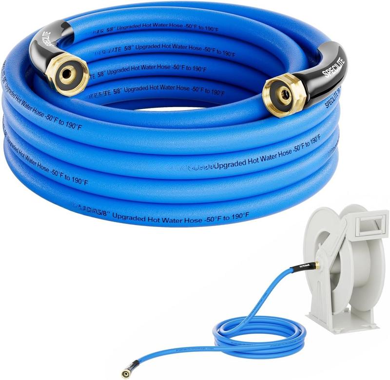 Female to Female Hot/Cold Garden Water Hose 20 ft x 5/8 Inch for Hose Reel, -50To 190, Heavy Duty, Flexible, Burst 605 Psi, Rubber Extension Pipe with 3/4" Brass Fittings