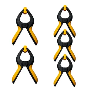 5-Pack Heavy-Duty Spring Clamps with 90° Swivel Pads | 4-Inch Quick-Release, Non-Marring Clamps for Woodworking, Picture Frames, Crafts & Photography Backgrounds | Strong Nylon, Yellow & Black