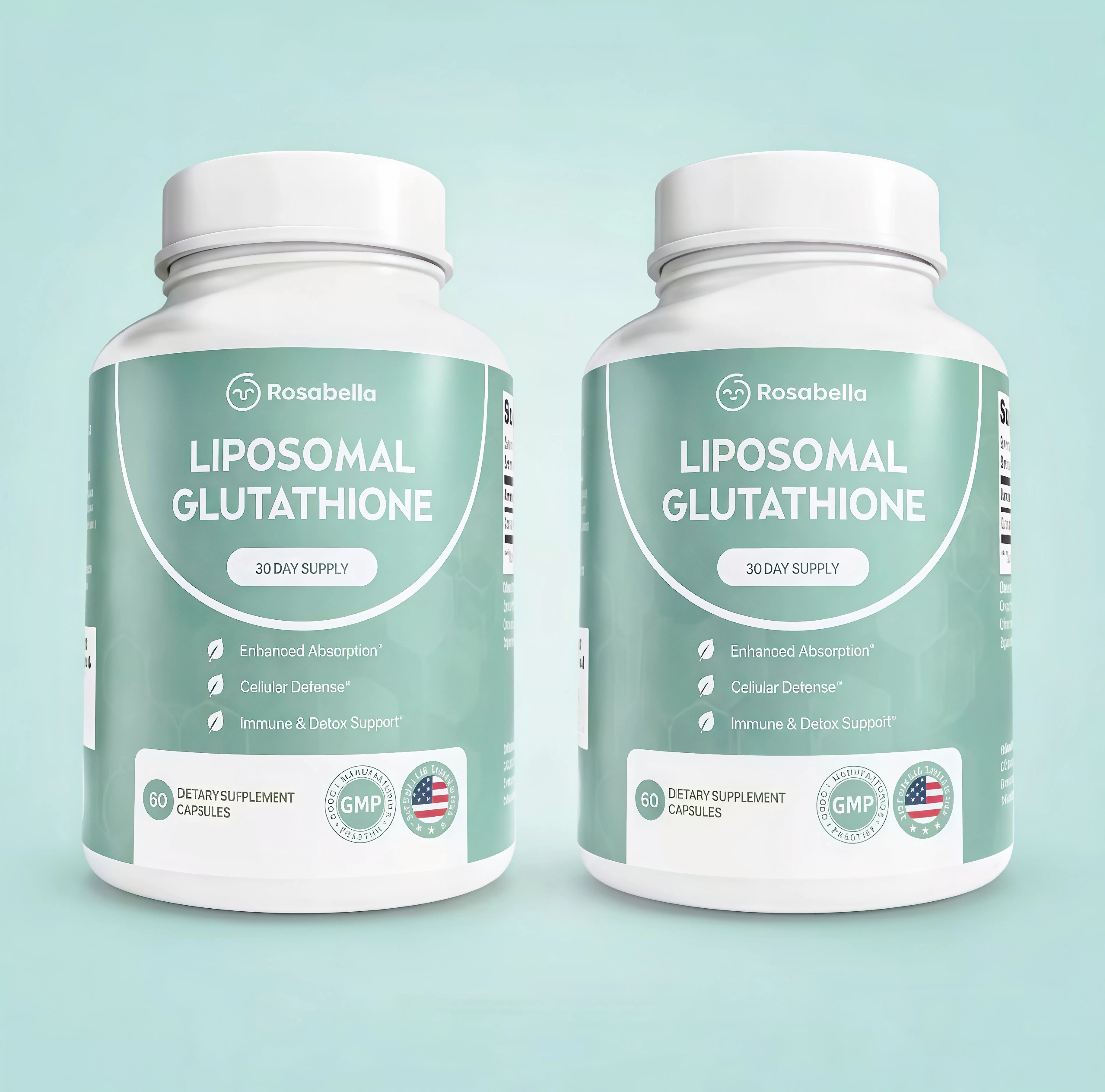 2 Botte Liposomal Glutathione Capsules DA– Skin Glow, Immune & Detox Support (60 Count) - Rosabella