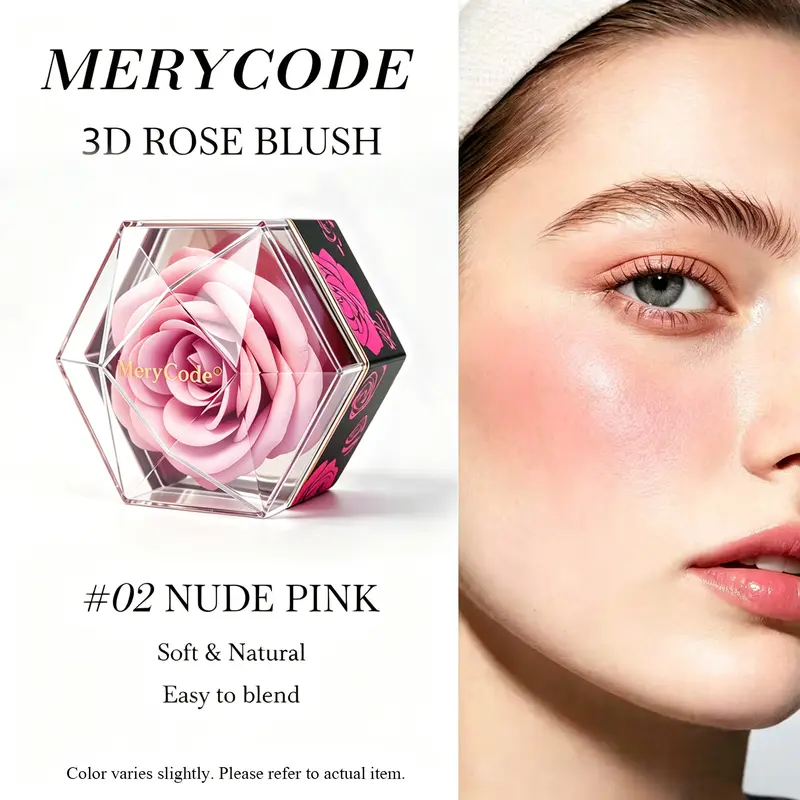 MERYCODE 3D Rose Petal Bright Blush - High-Pigment Alcohol-Free Powder Cosmetics Products, Smoothing Long-Wearing Flawless Finish, Natural Glow Photo-Ready Cheeks, Versatile for Everyday Use, Suitable for Any Skin Type