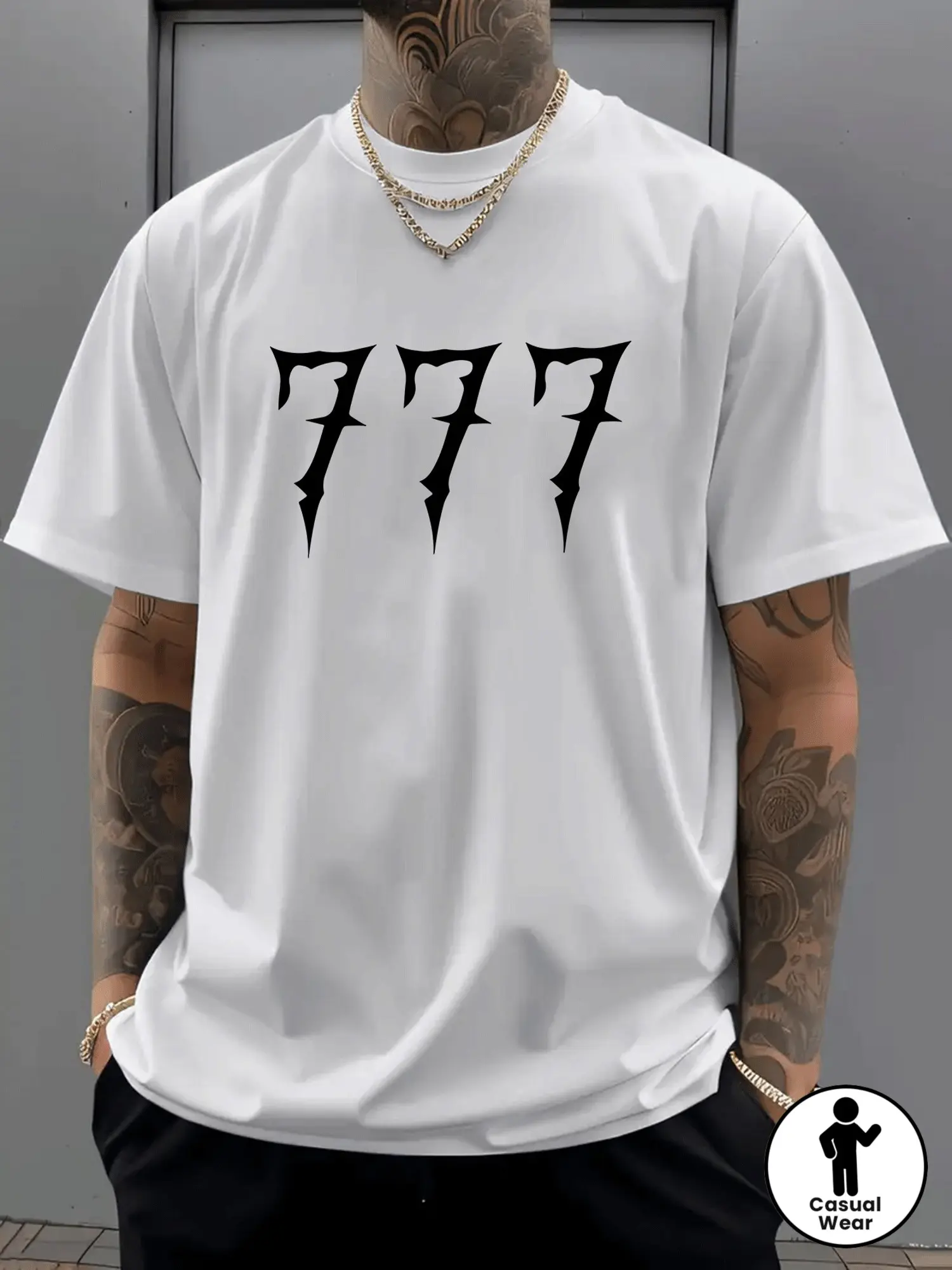 A New Stylish And Unique 777 Letter Print Casual And Comfortable Sports T-Shirt, Perfect for a Cool And Fashionable Summer, Suitable for Men'S Casual Sports Wear