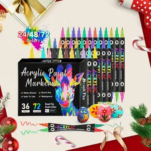 Acrylic Paint Marker Pen Set, 12/24/36pcs Double Tip Double Color Acrylic Paint Marker Pen, Art Supplies, Acrylic Art Kit for Rock Painting, Wood, Canvas, Stone, Glass，Christmas Gift