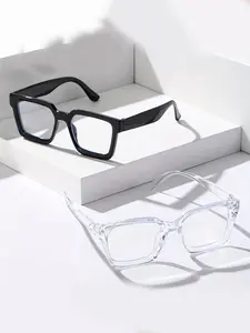 Classic Square Transparent Blue Light Blocking Glasses, Unisex Casual Style, Lightweight Comfortable, Daily Wear, Driving, Camping, Dating