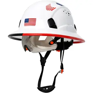 Full Brim Hard Hats Construction OSHA Approved with Clear Visor - Cascos De Construccion Vented Hard Hat with Chin Strap ANSI Z89.1 Adjustable Cool Vent Work Safety Helmet for Men Women