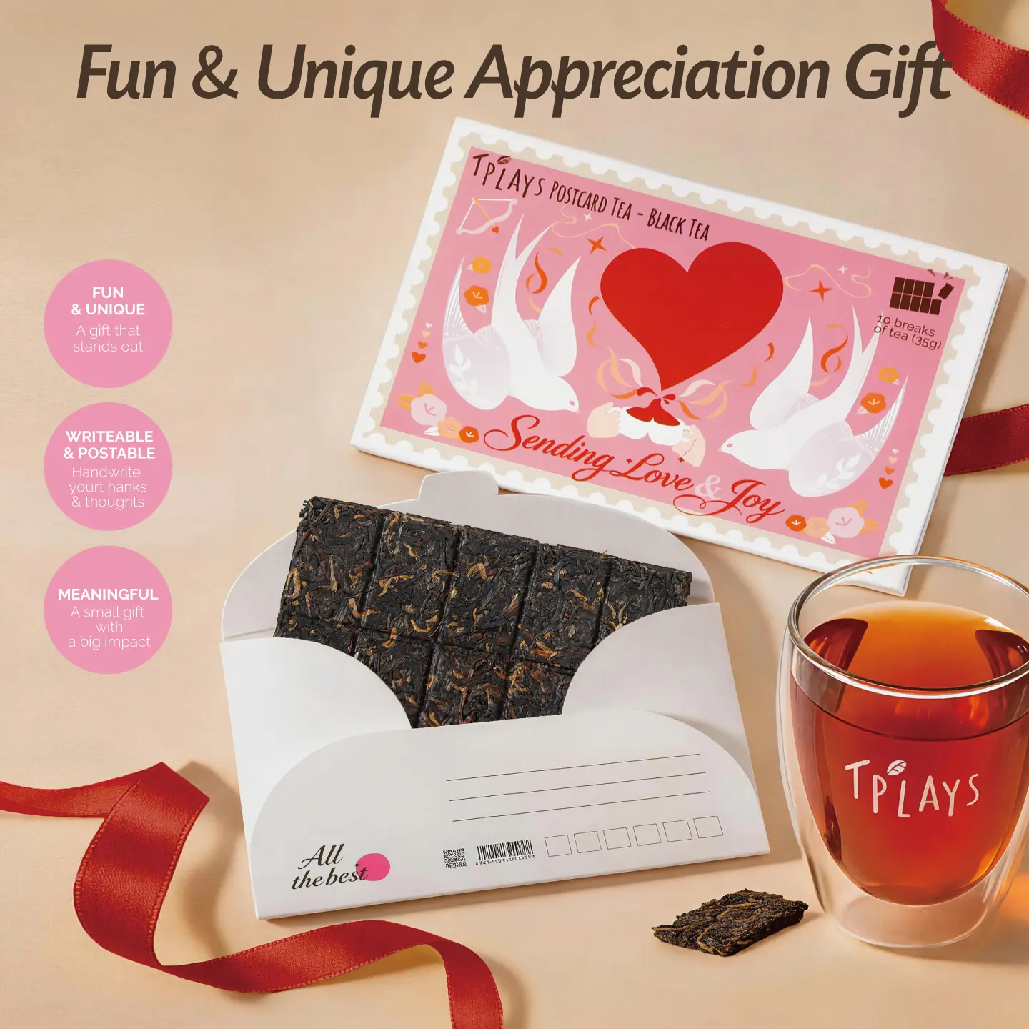 Postcard Tea Gift with Handwritten Message | Long Distance Friendship Birthday Gift | Unique Tea Greeting Card