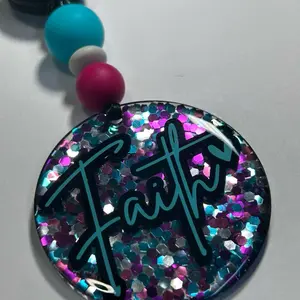 Candidly Car Charm - Faith 2.5 inch Resin Coated Acrylic Circle with Silicone Beads