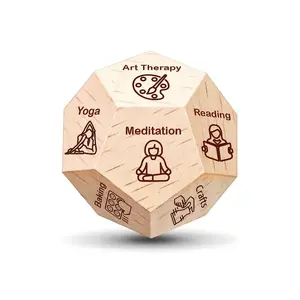 Wooden Meditation Decision Dice, 12 Sided Stress Relief Toy, Self Care Gift for Men & Women, Ideal for Birthdays, Anniversaries, Dates