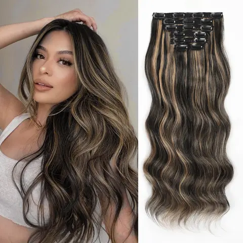 Vigorous Female Clip-in Hair Extensions - Long Wavy Synthetic Hairpieces, Natural & Soft, Blends Well, Adds Length Instantly, Easy to Apply, Beginner-Friendly, Ideal for Daily Use/Event Parties