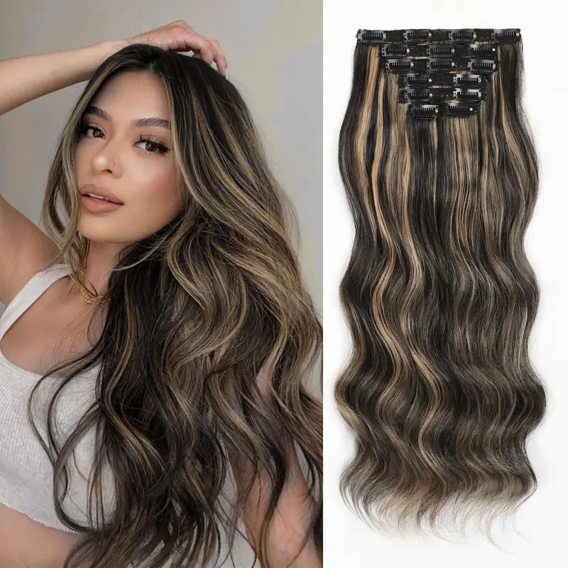 Vigorous Female Clip-in Hair Extensions - Long Wavy Synthetic Hairpieces, Natural & Soft, Blends Well, Adds Length Instantly, Easy to Apply, Beginner-Friendly, Ideal for Daily Use/Event Parties