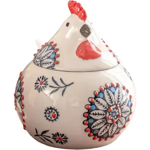 Ceramic Salt Cellar with Lid and Spoon, 13 OZ Large Chicken Salt Jar, Salt Holder for Counter, Coffee, Sugar, Spices and Candies, Salt Containers for Countertop (Blue)
