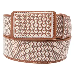 Cinto Vaquero Bordado Ancho 2" Miel Estilo Grecas