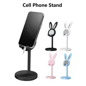 Easter Bunny Phone Stand, Cellphone - Pink Floral Design with Bunny Ears & Bow, Adjustable Height 0°-90°, Durable ABS Material, Smartphone Desktop Organizer for Home Office Decor, Phone Holder for Desk