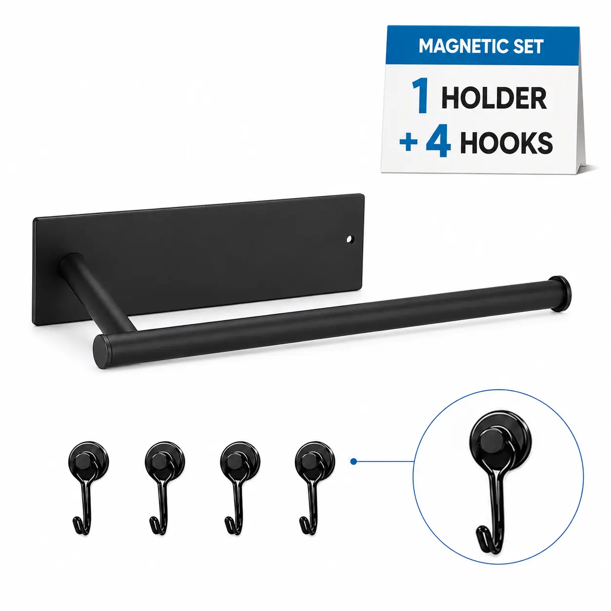 Magnetic Paper Towel Holder for Fridge, No-Drill Carbon Steel Roll Holder with 4 Hooks for Kitchen, Grill, RV & Laundry Room, 1/2 Pack,Towel Rack for Rolls, Plastic Wrap & More,Dispenser Bin,Strong Magnet Organizer for Refrigerator, Grill, Washing Machine