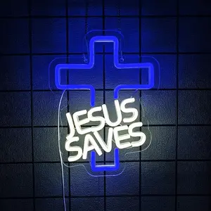 Jesus Redeemer Cross Neon Wall Decor, Easter Bedroom Neon Lights, LED Business Sign, Suitable for Men's Space, Bar Restaurant Christmas Gift