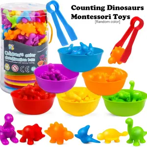 Counting Dinosaur Animals Toys Matching Games with Sorting Bowls Preschool Learning Activities for Math Skills Color Sorting Educational Sensory Montessori Approach STEM Toy Sets, Shape Sorter, for Kids Aged 3+, Back to school, exchange gift