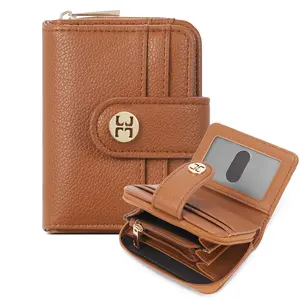 Telena Small Wallet Women RFID Blocking Bifold Card Holder Leather Wallets with Zipper Coin Pocket Beige Brown Great Gift Compact