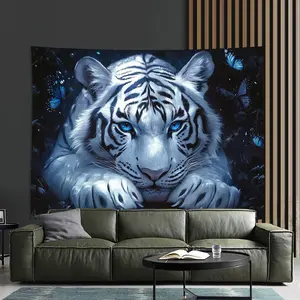 White Tiger Background Cloth Wall Hanging Tapestry Wall Mural - The Perfect Choice for Living Room, Bedroom, Office, and Party Decoration | Elegant Polyester Fiber Home Decor, Creative Gift