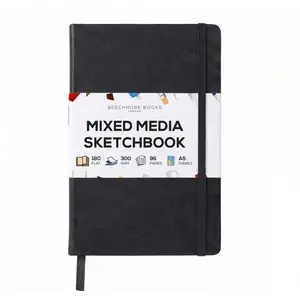 Beechmore Books 300 GSM Heavyweight Mixed Media Sketchbook A5 5.8x8.3 - Perforated Pages, Vegan Leather Hardcover Professional Art Journal for Paintings, Gouache and Ink