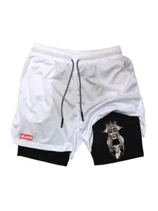 2026 Summer Men's Double Layer Shorts, Quick-Dry Breathable Anime Print, Drawstring Workout Shorts, Street Fashion, S-2xl