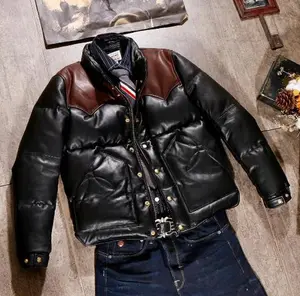 Men's Black Designer Puffer Leather Jacket - Brando 3.0