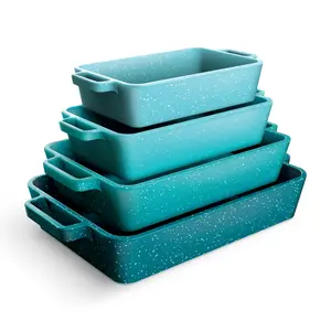 COOK WITH COLOR Casserole Dishes for Oven, Porcelain Baking Dishes, Ceramic Bakeware Sets of 4, Rectangular Pans Handles for Baking Cake Kitchen