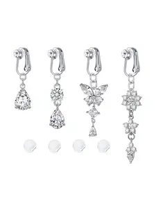 Women's Stainless Steel Belly Button Ring, Butterfly & Water Drop Design, Non-Piercing Fake Navel Jewelry, Daily Wear Gift Idea, Body Jewelry