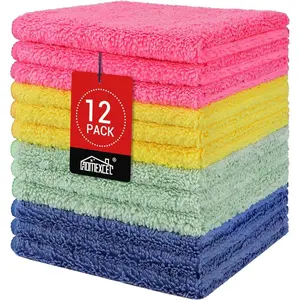 Microfiber Washcloths 12 Pack, Highly Absorbent and Soft Face Towel, Multi-Purpose Wash Cloths For Bathroom,Gym,Hotel,Spa and Kitchen, 12x12 Inch, Assorted Set