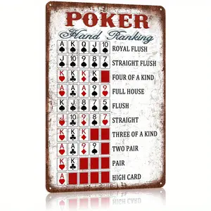 Vintage Poker Hand Rankings Metal Tin Sign - 8x12 Inch, Rustic Wall Decor with Straight Flush & Royal Flash Guide for Game Room or for Man Cave |   Bar Accessories and Halloween Christmas Décor, Christmas Decor