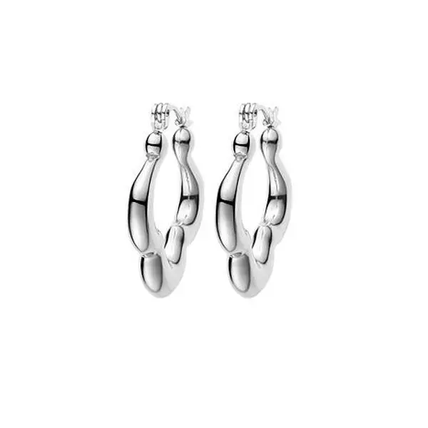 Stately Steel Wrap Flower Hoop Earrings