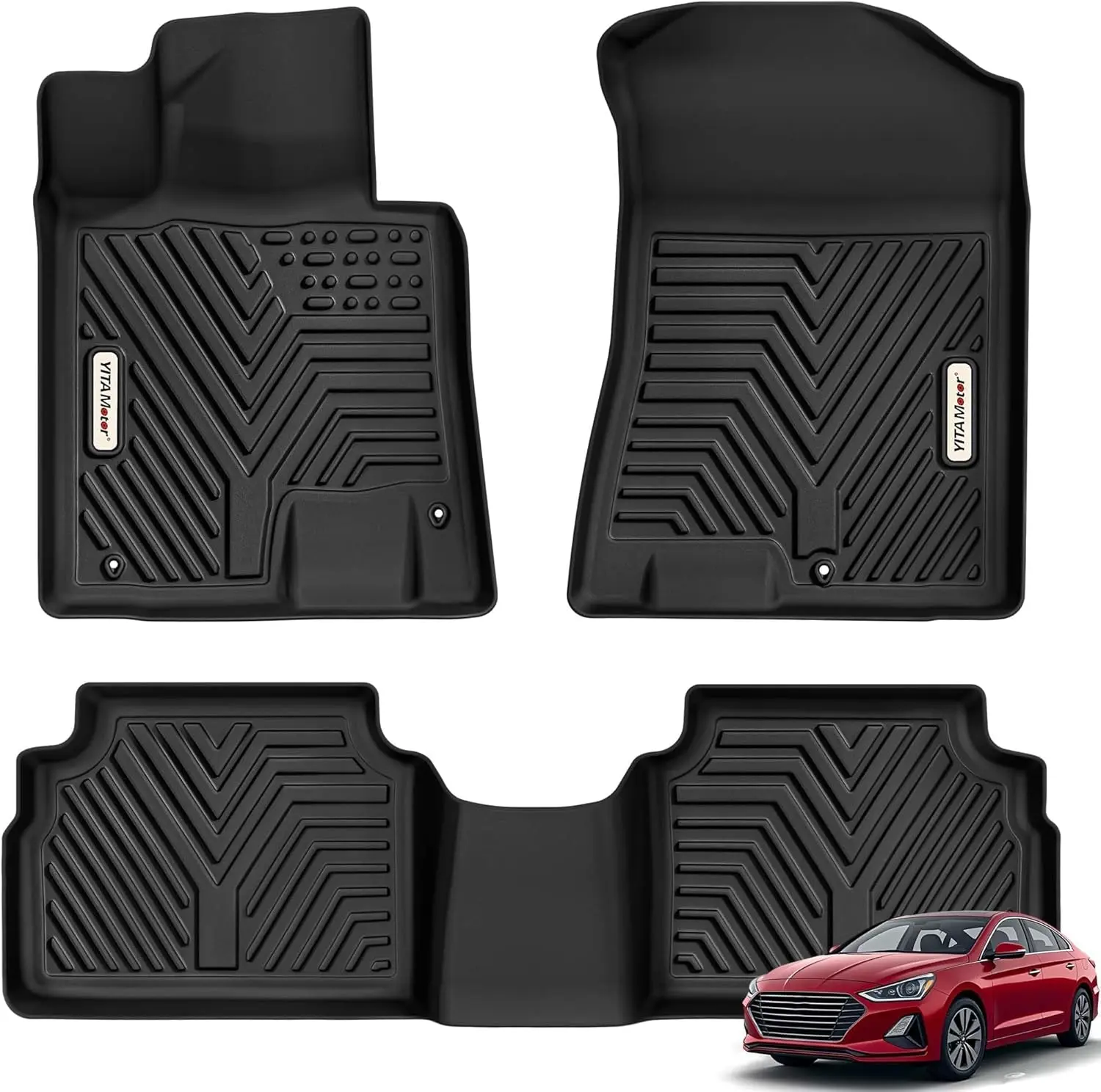 TPE Floor Mats Fit for 2020-2026 Hyundai Sonata / 2021-2026 Kia K5 (Only FWD Models, Not for AWD/Hybrid), TPE Custom Fit All Weather Sonata Accessories for 1st & 2nd Floor Mats Set