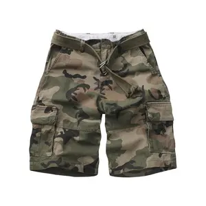 Men's Camo Multi-Pocket Relaxed Fit Casual Shorts,Outdoor Camouflage Twill Cargo Shorts 11" Inseam(No Belt)
