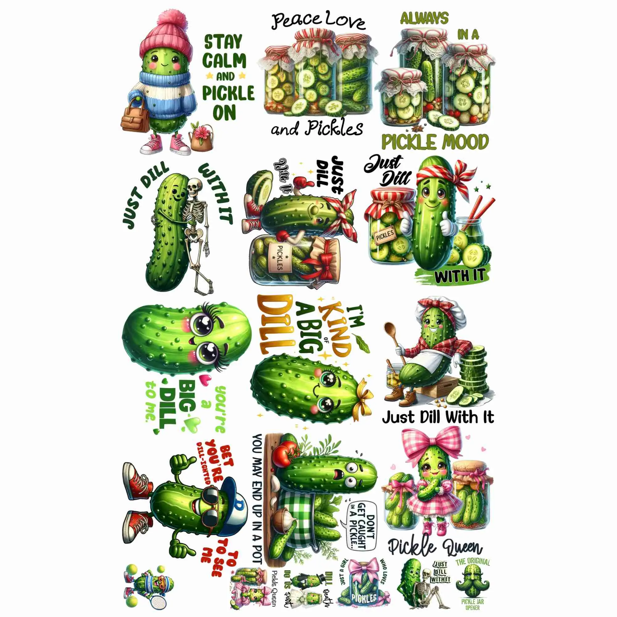 Funny Dill Pickle 30x48  Dtf Direct to Film Print Direct to Film Gang Sheet Cute Pickle Character Quotes Cute Pickle