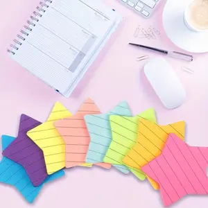 8 Packs Star-Shaped Lined Sticky Notes, 6 Bright Colors, 30 Sheets/pack, Self-Adhesive, Bulletin Board Stickers, School and Office Supplies
