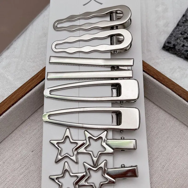 【Black Friday】Star & Geometric Design Hair Clip Set, Super Cute Fashionable Hair Accessories for Women & Girls, Simple & Elegant Daily Wear Clips, Decorative Hair Clips