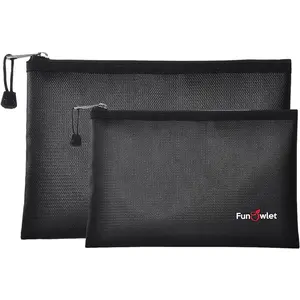 Fireproof Safe Money Document Bags - 2 Pack 13.4" x 9.8" and 10.6" x 6.7" Waterproof Zipper Bag, Fire & Water Resistant Storage Organizer Pouch for A4 A5 Documents Holder,File,Cash,Passport,Tablet