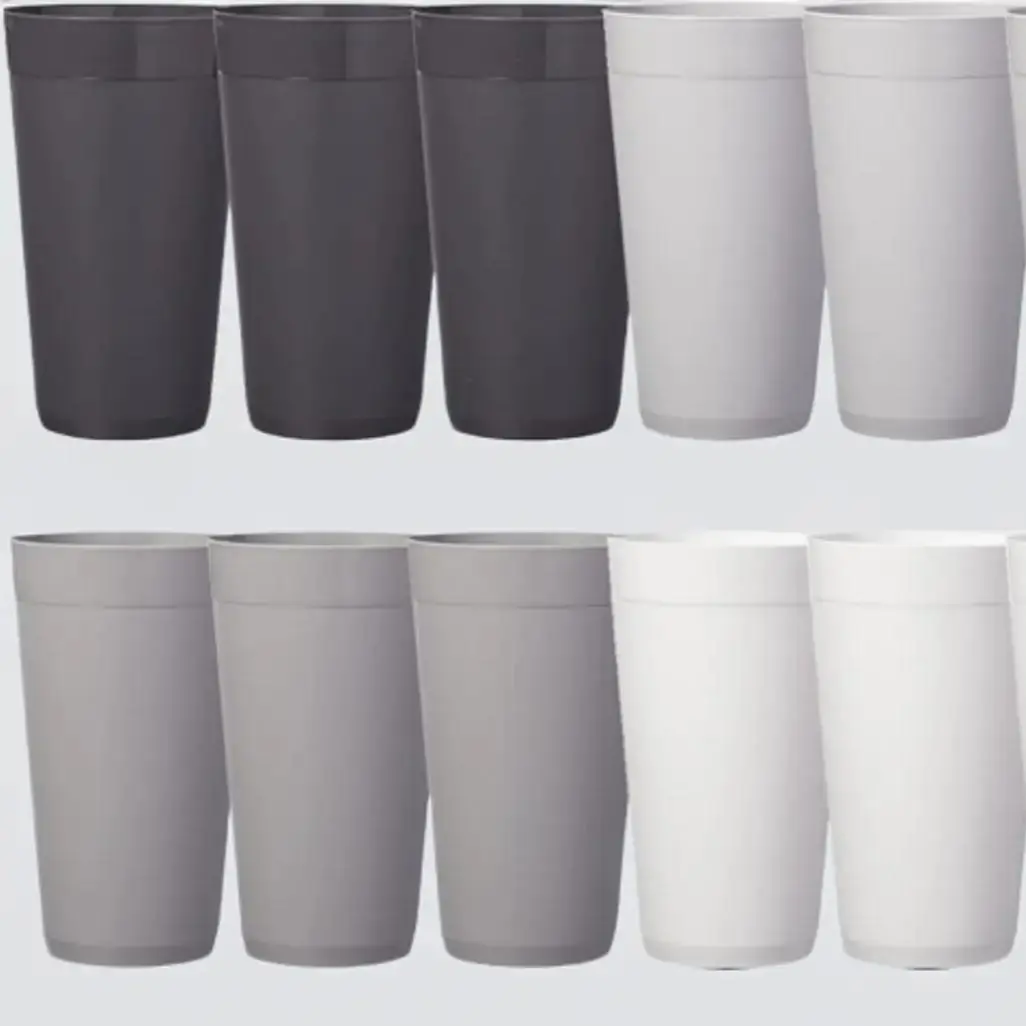 Newport 20 ounce Unbreakable Plastic Stackable Water Tumblers in Grey Stone | Set of 12 Drinking Cups | Reusable, BPA-free, Made in the USA, Top-rack Dishwasher and Microwave Safe