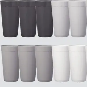 Newport 20 ounce Unbreakable Plastic Stackable Water Tumblers in Grey Stone | Set of 12 Drinking Cups | Reusable, BPA-free, Made in the USA, Top-rack Dishwasher and Microwave Safe