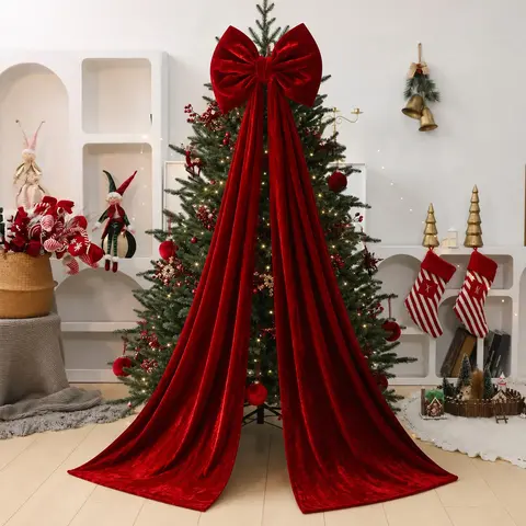 Traditional Large Red Velvet Bow - Christmas Tree Ornament, Holiday Window Hanging, Festive Home Decor Accessory