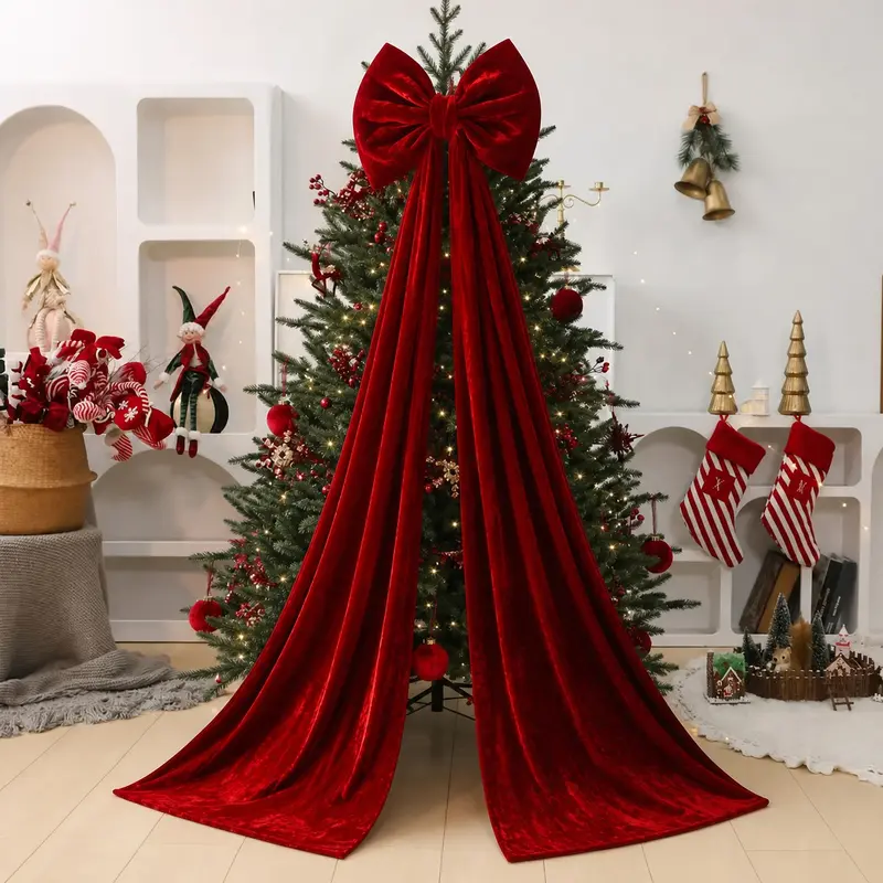 Traditional Large Red Velvet Bow - Christmas Tree Ornament, Holiday Window Hanging, Festive Home Decor Accessory