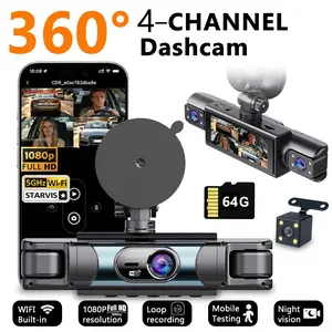 Dash Cam Front and Rear Car Camera Wireless, 4 Channel 360° View for Cars, 1080P Front + 720P Rear and Inside, 5G WiFi, Night Vision, 24H Parking Mode, Free 64GB SD Card