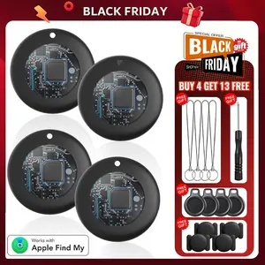 Air Tracker Tags-4 Pack: Smart Bluetooth Tracker,  Tag Locator for Cars, Pets, Keys, Luggage, Satchel, Weatherproof Case, Anti-Lost Device, Works with Apple Find My (iOS Only), No Monthly Fees, IP67 Waterproof, Replaceable Battery Remote